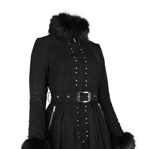 Elegant Black Fur-Trimmed Women's Coat